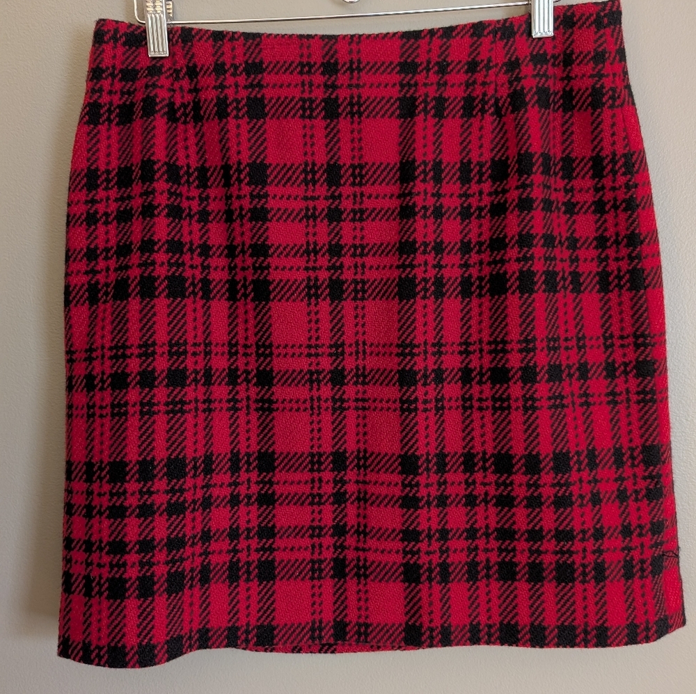 Eddie Bauer Houndstooth Plaid Wool Mini Skirt Size 14